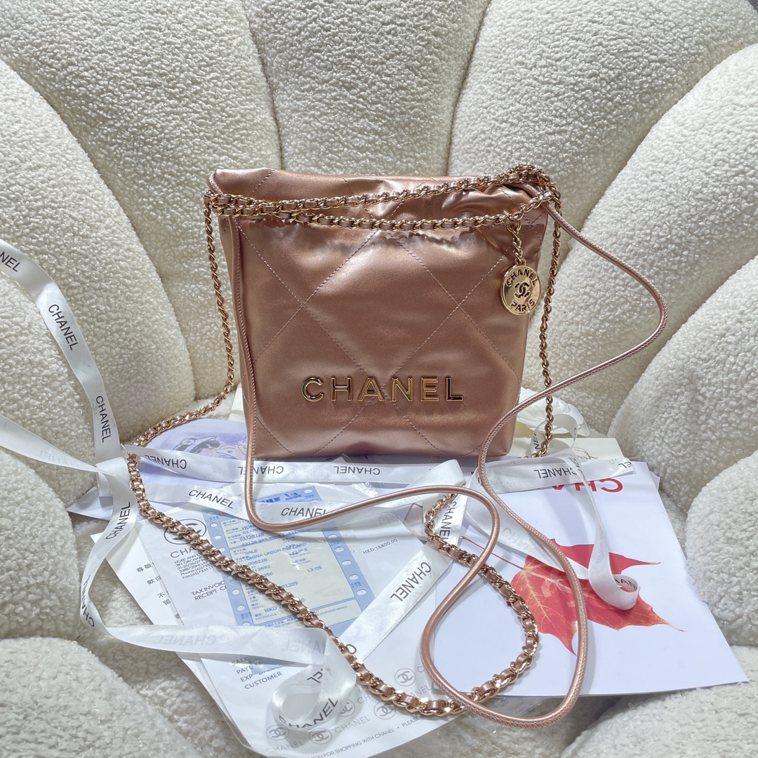 TOP CHANEL 22 Bag Shiny 19x20x6cm - Pink