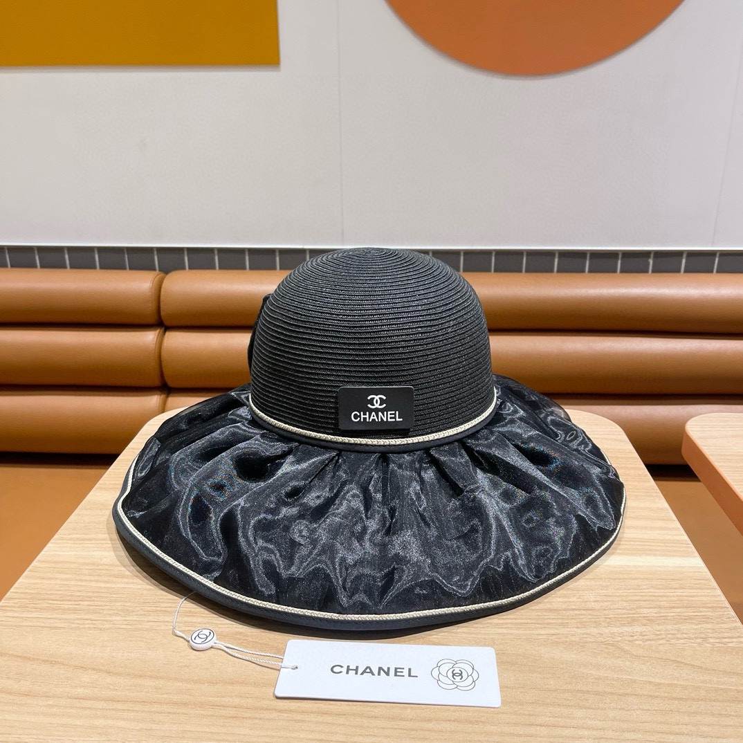 Chanel Bow With Large Brim And Small Face Visor  Sunhat （Replica）