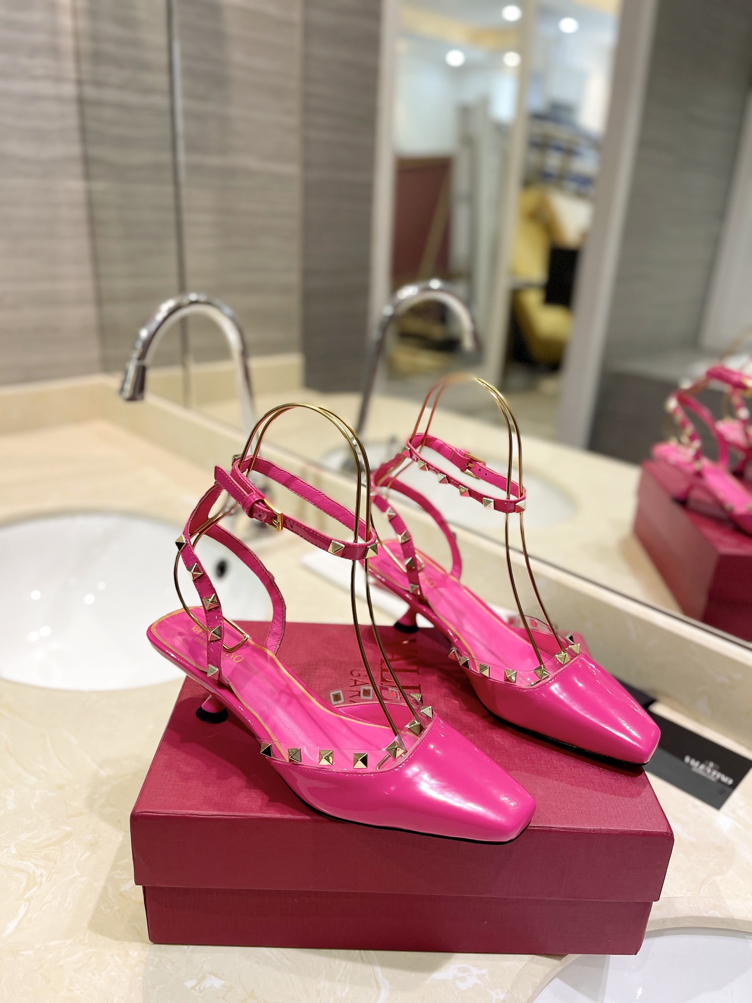 TOP VALENTINO Middle Heel Mules with Mini Rivets  - 6 Color