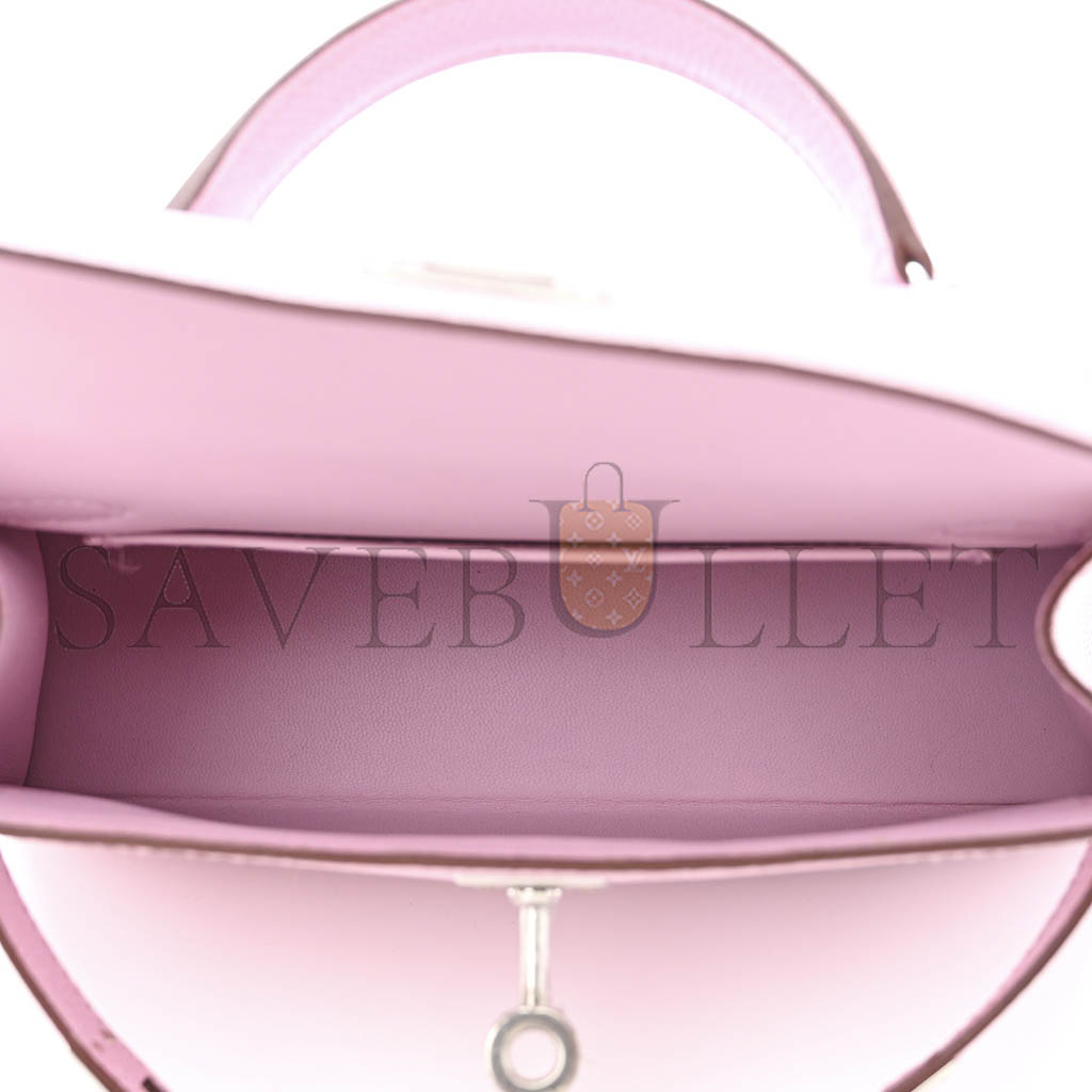 HERMÈS EPSOM MINI KELLY LL CHERRY BLOSSOM PINK SILVER BUCKLE (19*12*5.5cm) 1469007