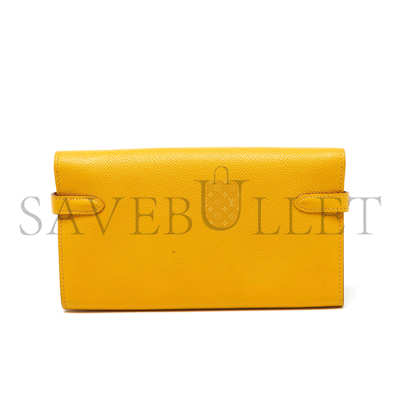 HERMES JAUNE EPSOM LEATHER KELLY LONGUE WALLET PALLADIUM HARDWARE 101700 (20*12*2cm)