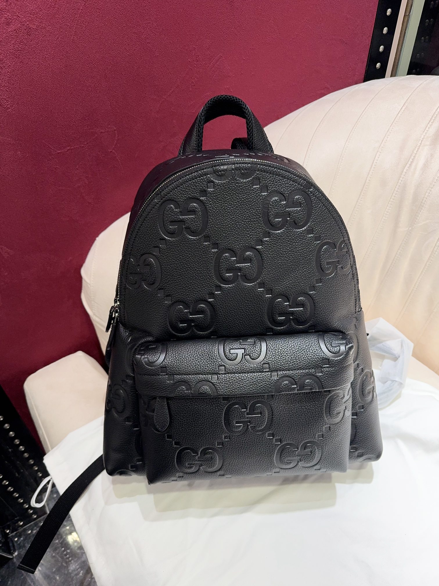 TOP GUCCI Leather Backpack 35.5*40*17cm - Black