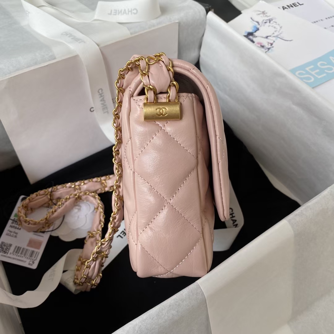 TOP CHANEL Calfskin Flap Chain Bag 13.5x20.5x5cm - 2 Color