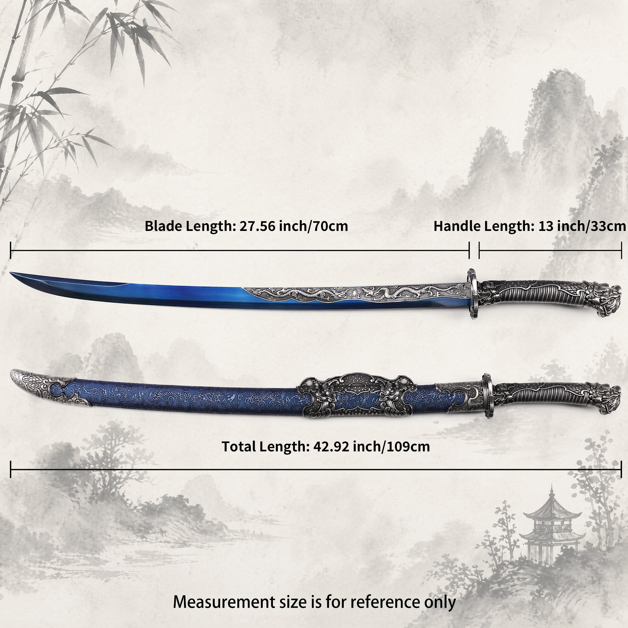 Blue Imperial Chinese Scimitar - Unsharpened Adult Decorative Collectible Prop