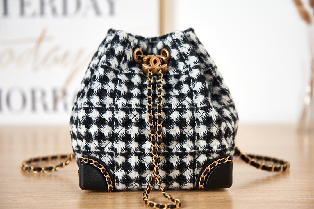 TOP CHANEL Tweed Mini BackPack Bag 18*19.5*14cm - Black & GHW