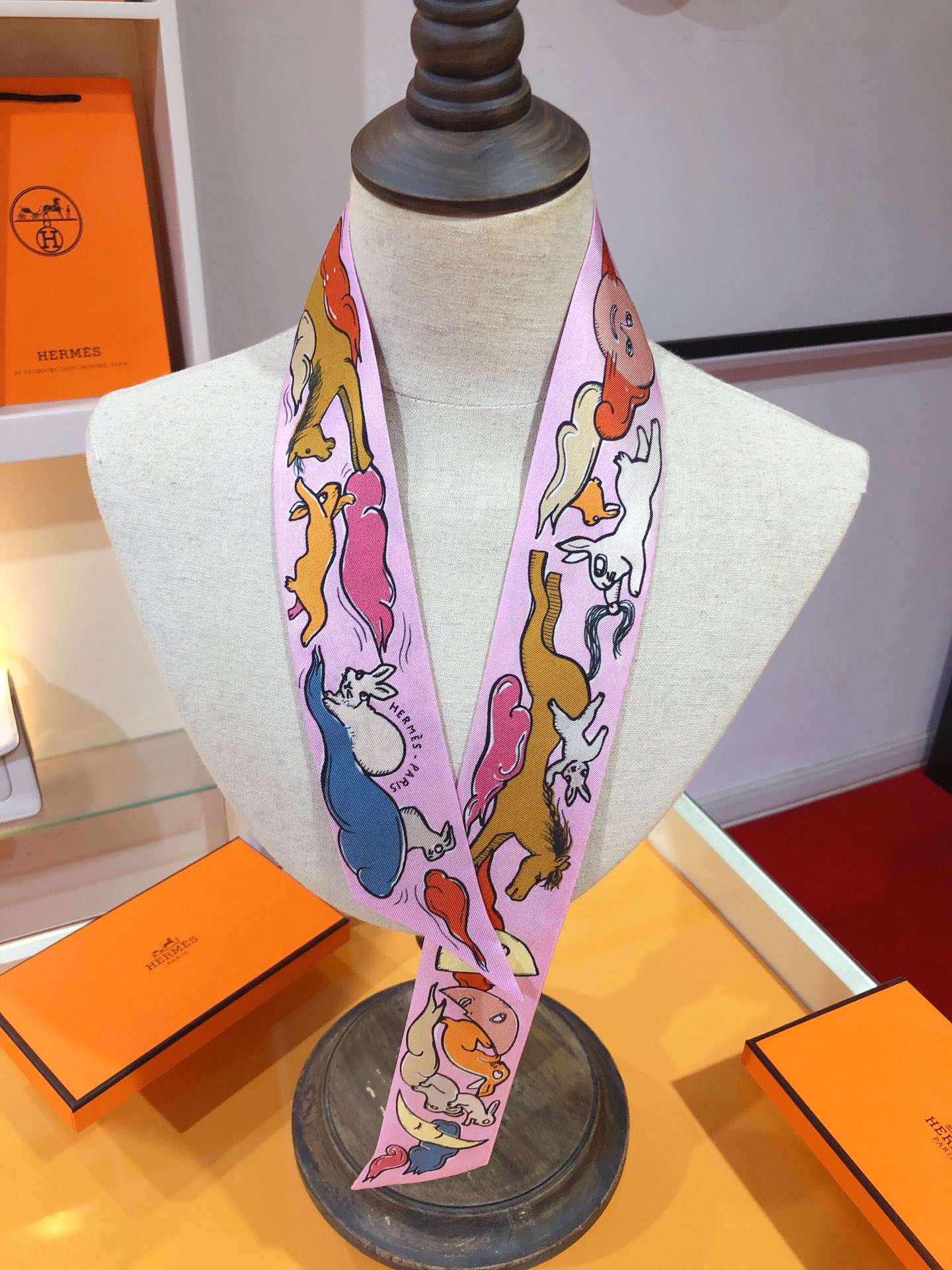 TOP HERMES One Thousand and One Rabbits Twilly Scarf 86 x 5 cm - 4 Colours