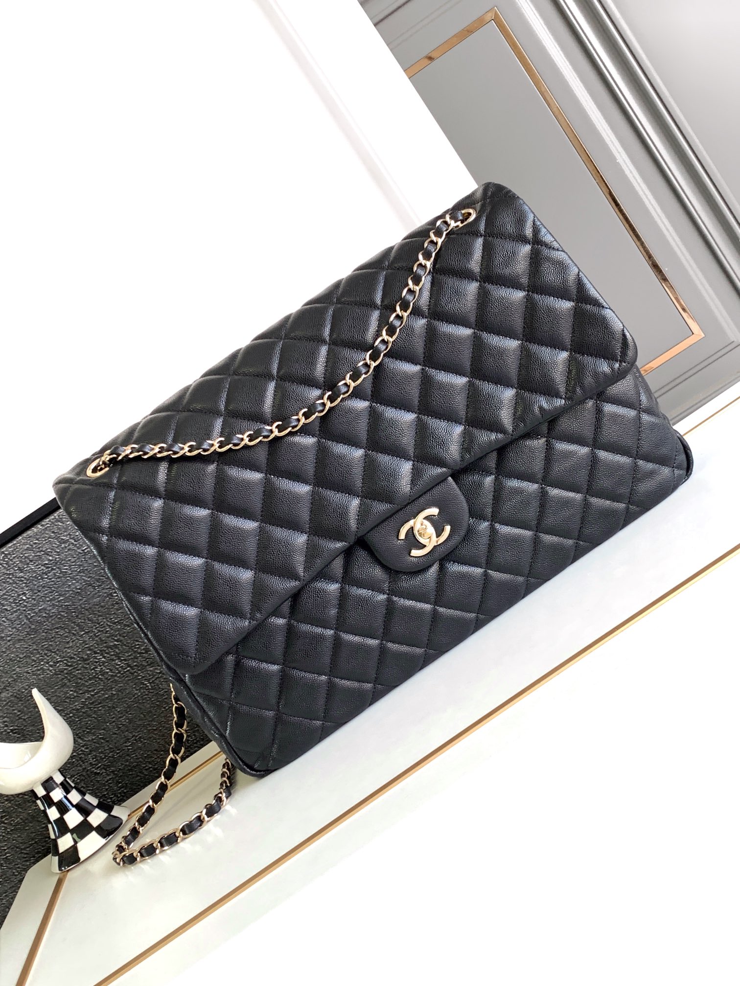TOP CHANEL Large Chain Crossbody Bag - 40x26x12cm - GHW&Black