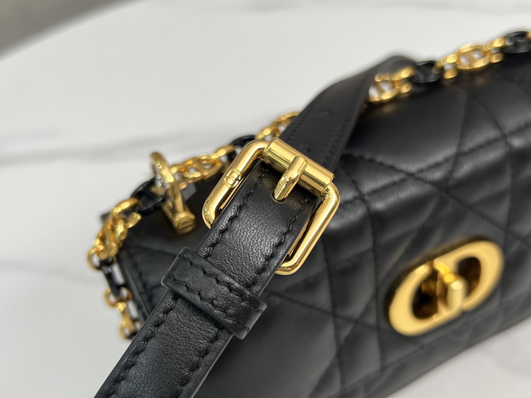 TOP Christian Dior Sheep Leather Mini Caro Bag - 19x13x5.5cm - Black&Gold