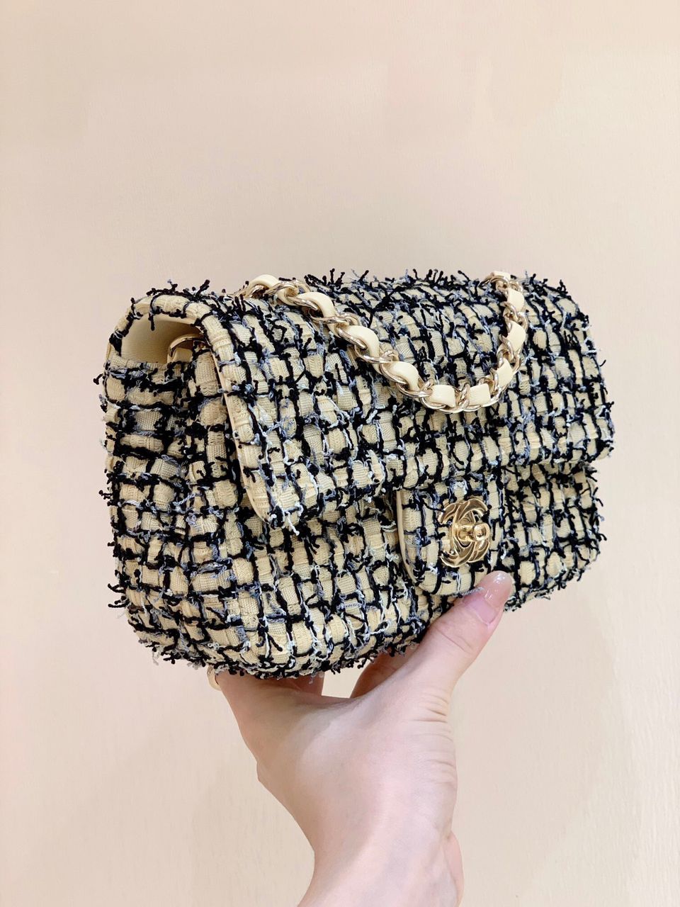 TOP CHANEL Classic Flap Bag Tweed Mini Rectangular 20cm - Yellow Black