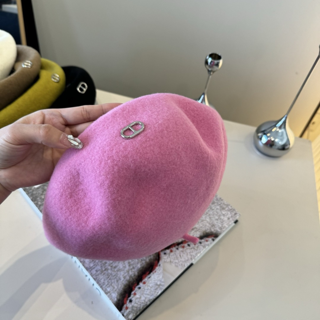 TOP HERMES Beret Hat - Pink