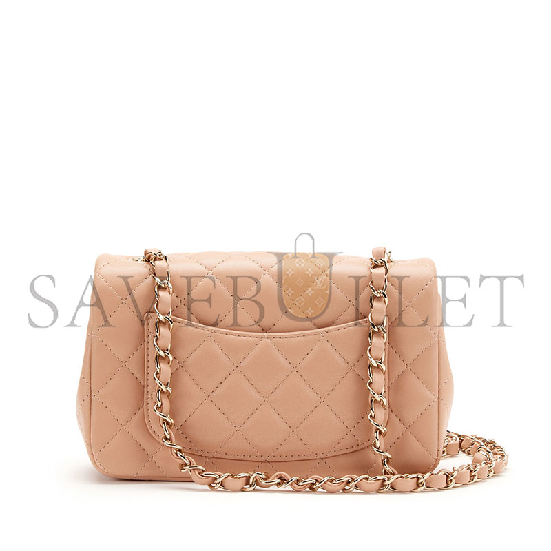 CHANEL LIGHT BEIGE QUILTED LAMBSKIN RECTANGULAR MINI CLASSIC FLAP GOLD HARDWAR AS1116 (20*12*6cm)