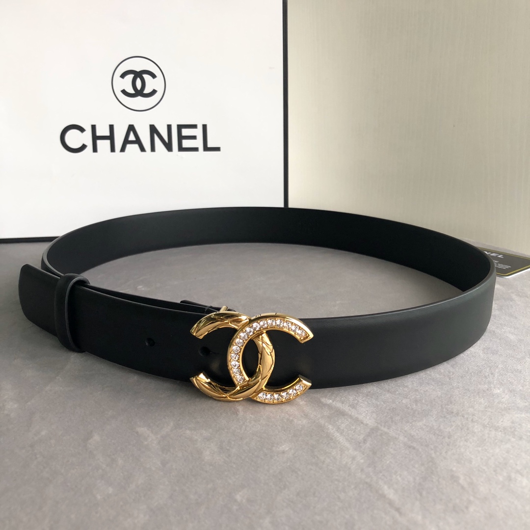 TOP CHANEL Double C Diamond Buckle With Cowhide Belt 3cm - 6 Colour
