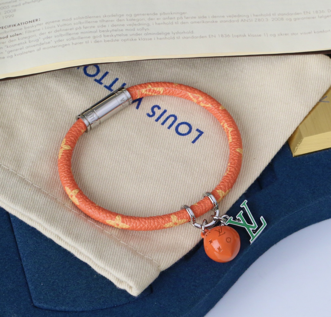 TOP Louis Vuitton LV Leather with Fruit Charm Bracelet - 2 Colors