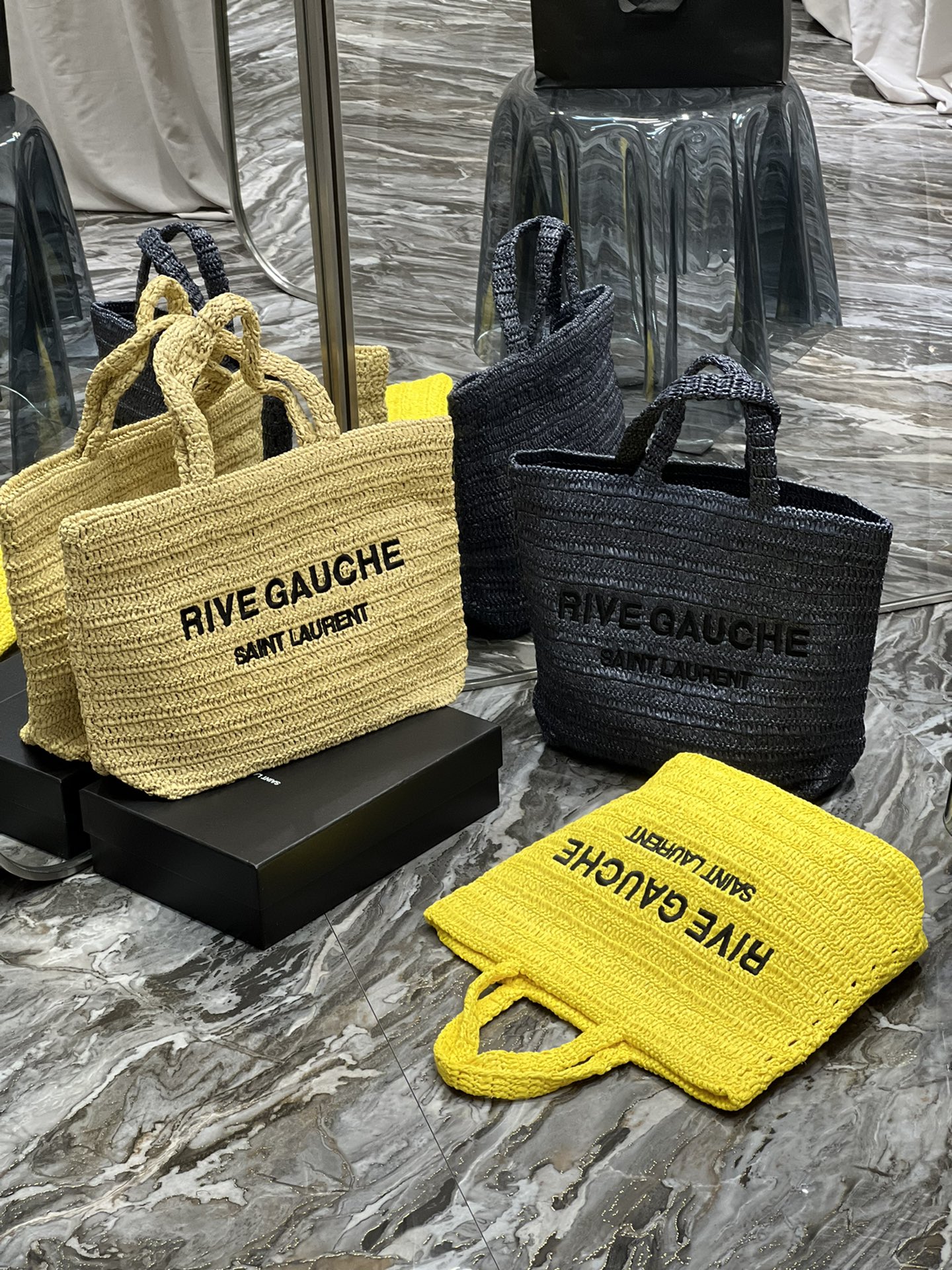 TOP Yves Saint Laurent YSL Rive Gauche Straw Tote Bag - 3 Colors