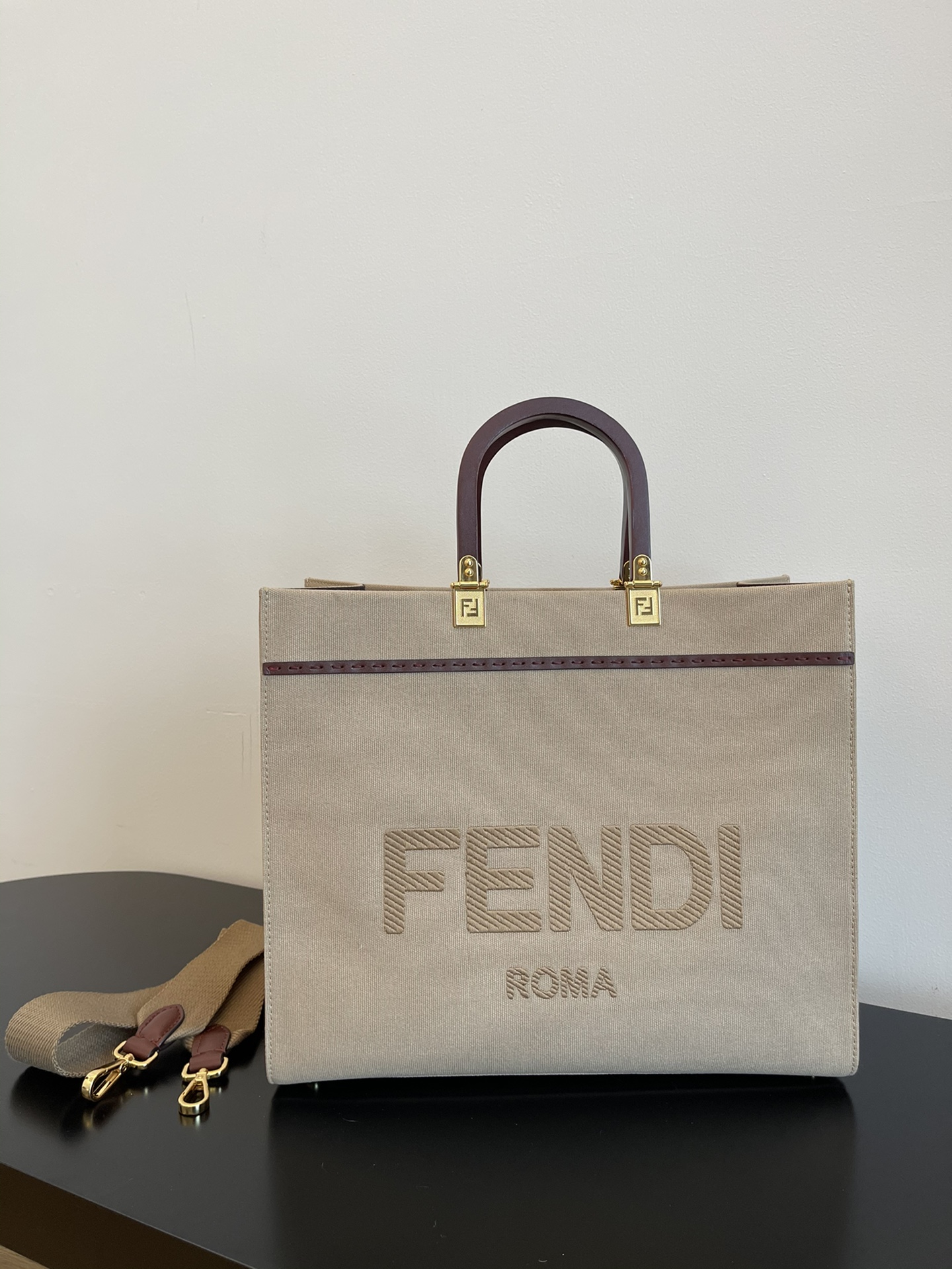 TOP FENDI Sunshine Canvas Bag 35x17x31cm/40x35x21cm - Beige