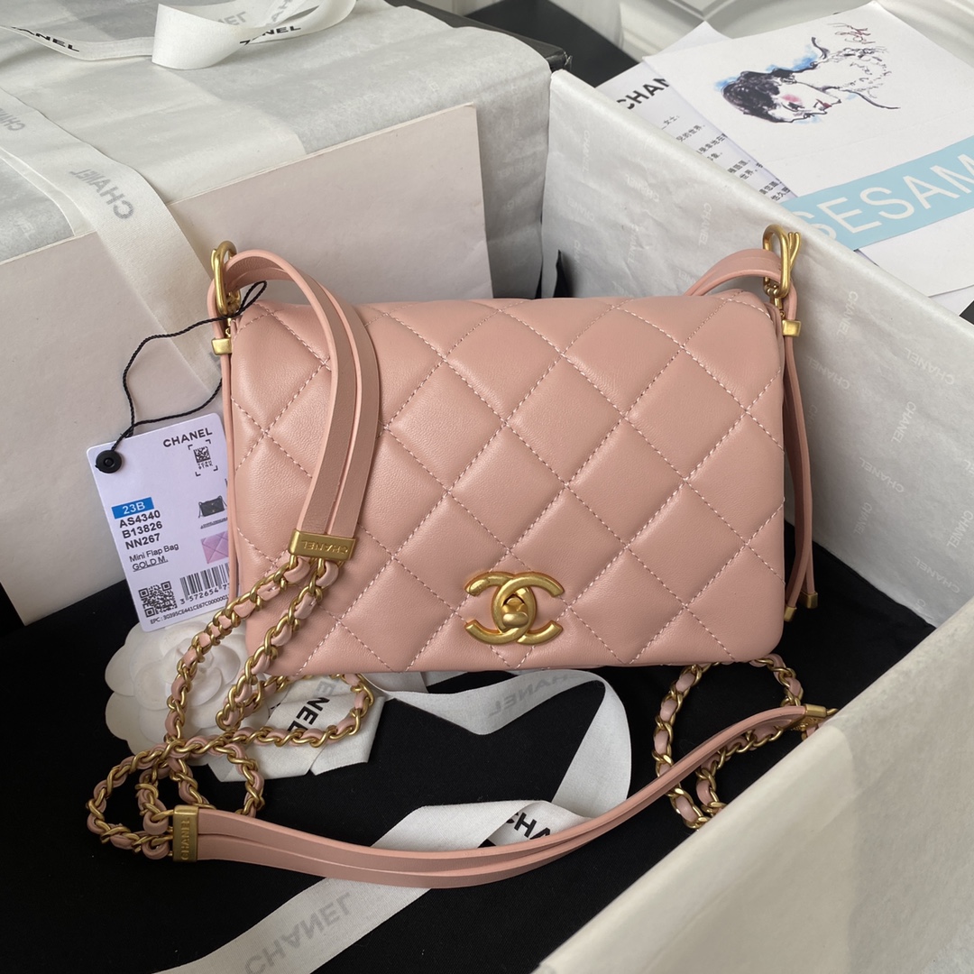 TOP CHANEL Flap Bag 12.5X19X6cm - Pink & GHW
