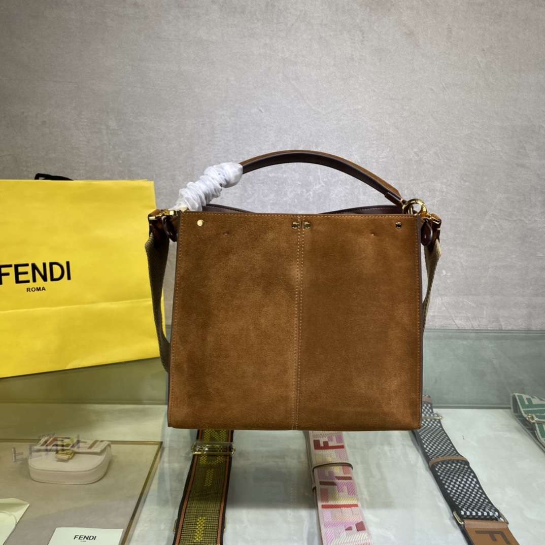 TOPFENDI Frosted Cowhide Peekaboo Bag 30CM - Brown