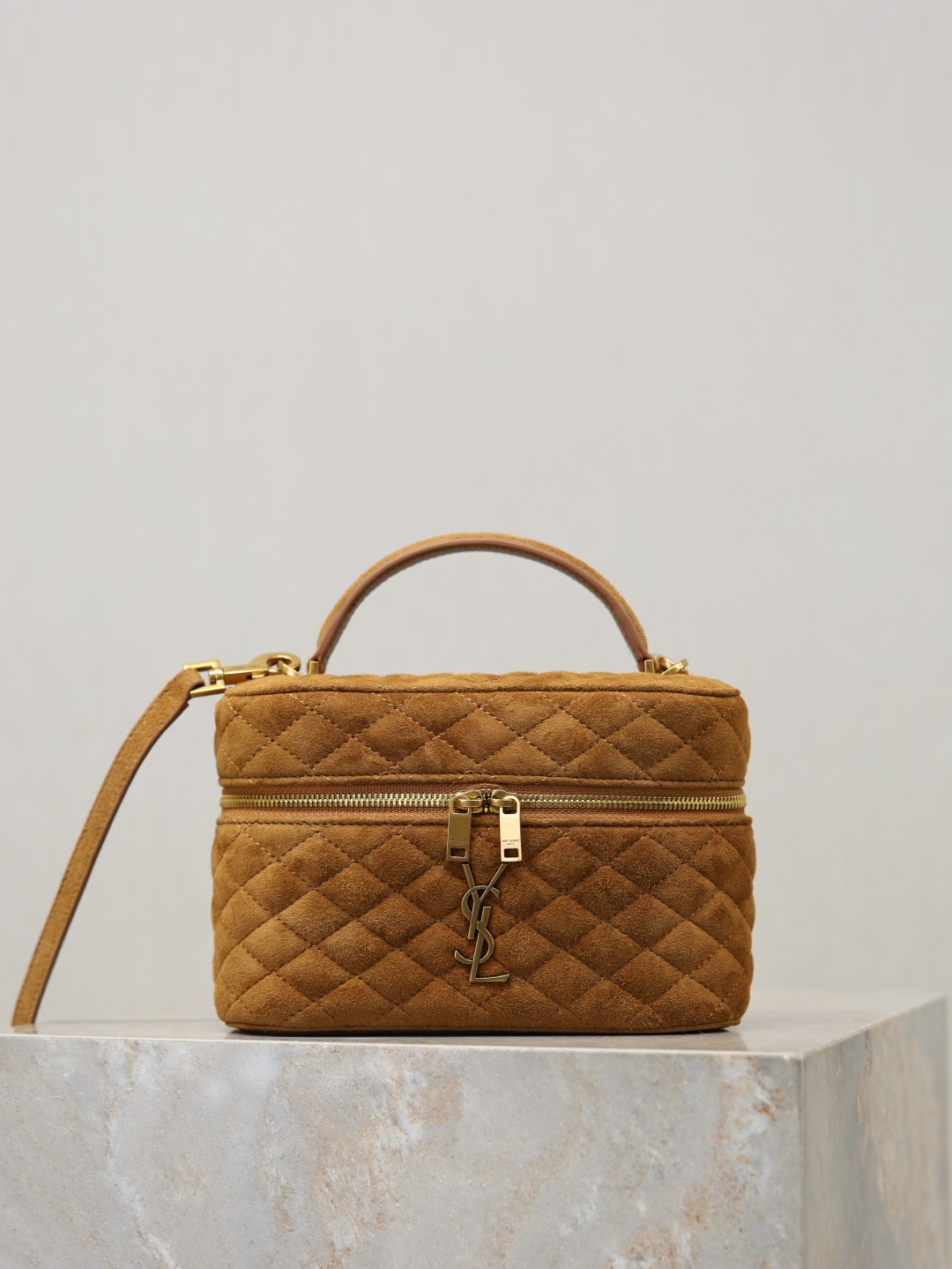 TOP Yves Saint Laurent YSL Gaby Mini Suede Makeup Bag 18x11x6.5cm - Brown&GWH