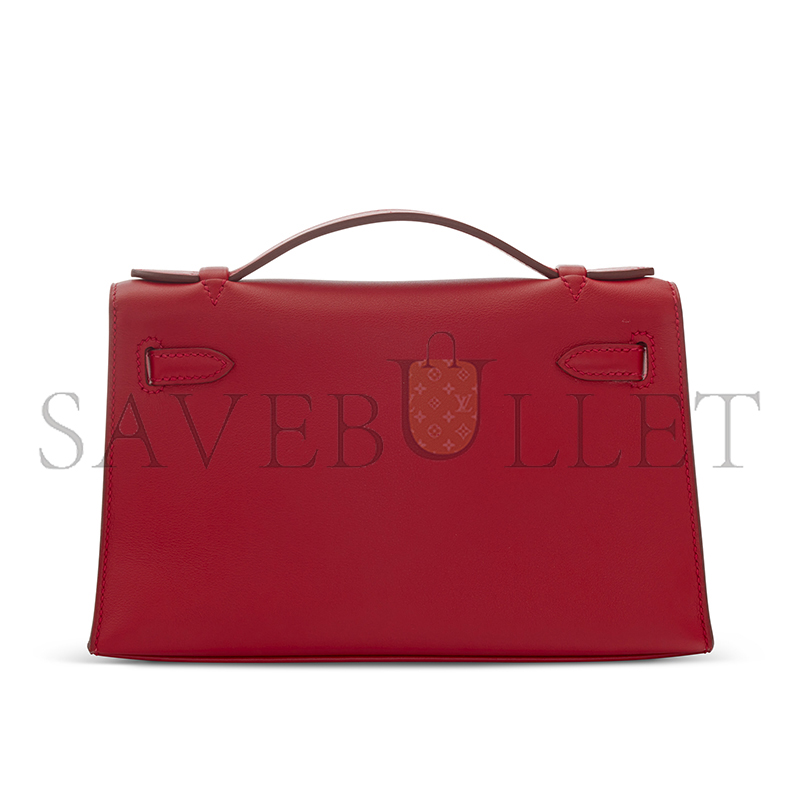 HERMES MASTER KELLY POCHETTE ROUGE VIF SWIFT GOLD HARDWARE (22*14*7cm)