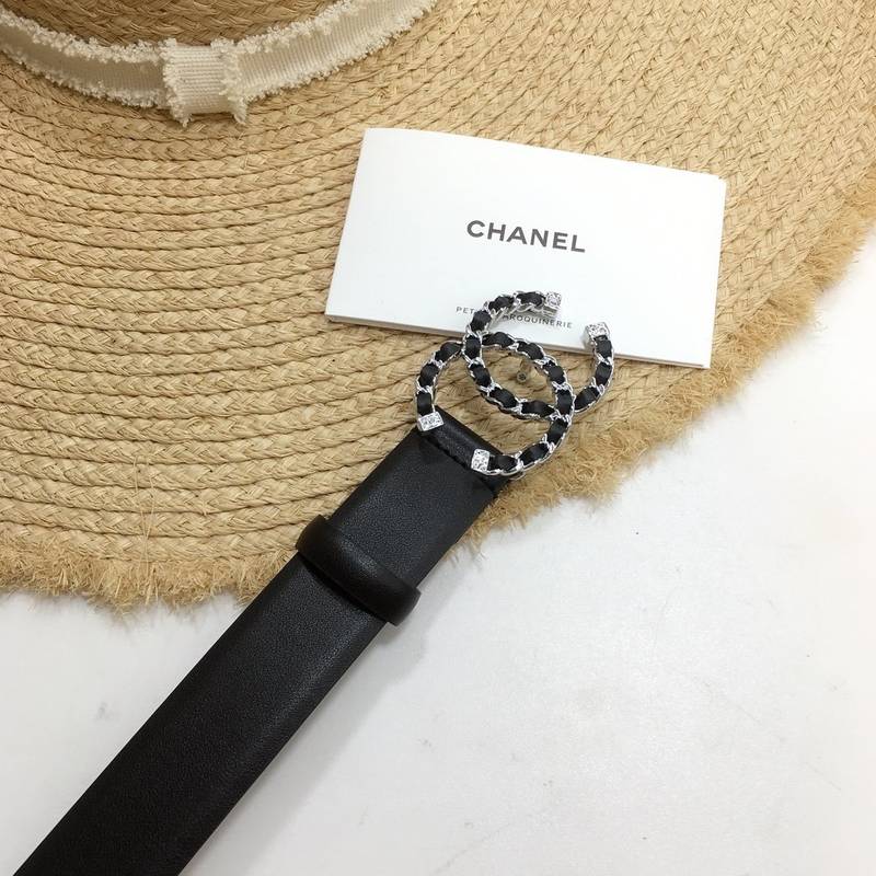 Chanel Belt With Double C Buckle Black with Silver mix Black Hardware Women Belt 30MM
