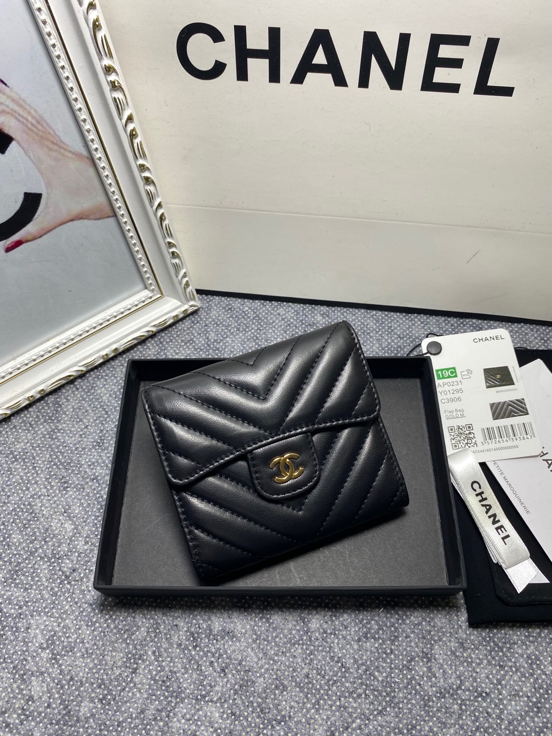 TOP CHANEL Wallet Lambskin 12*10*3.5cm - Black