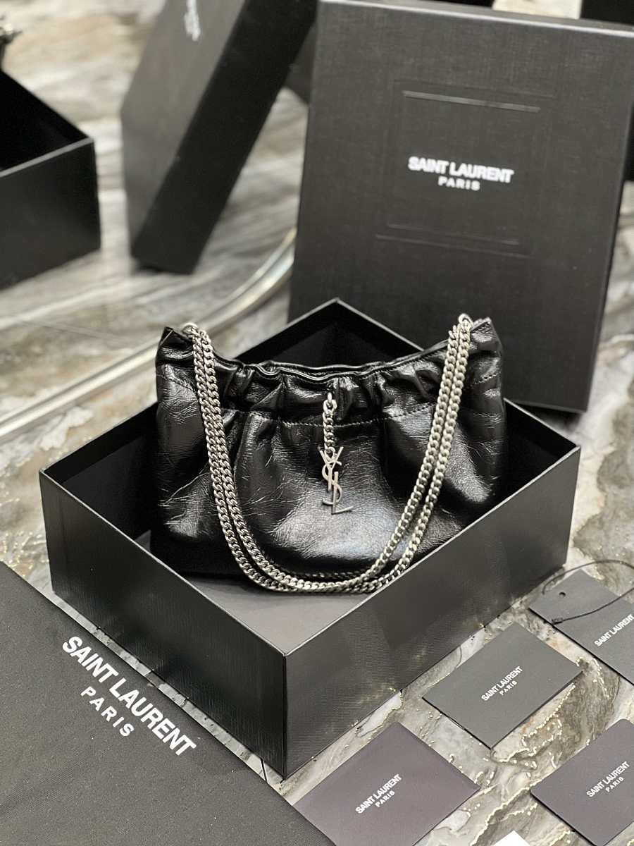 TOP Yves Saint Laurent YSL Pacpac Leather Hobo Bag - Black
