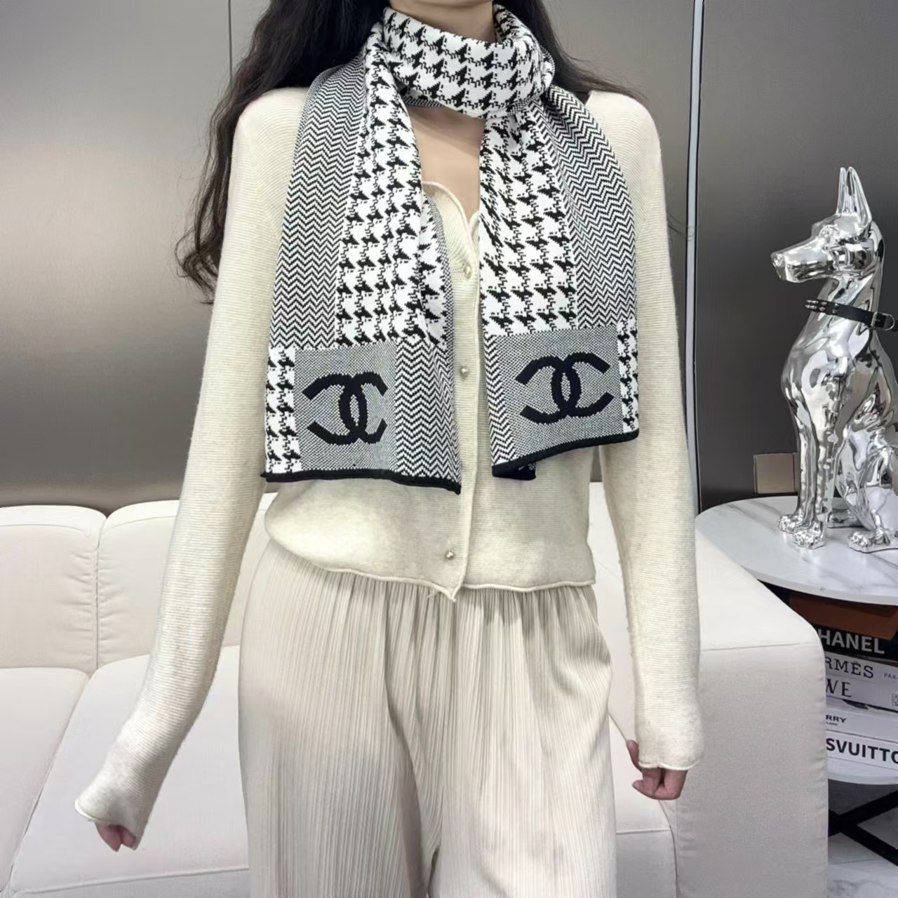 TOP CHANEL CC Wool Scarf 38✖️190cm - Grey