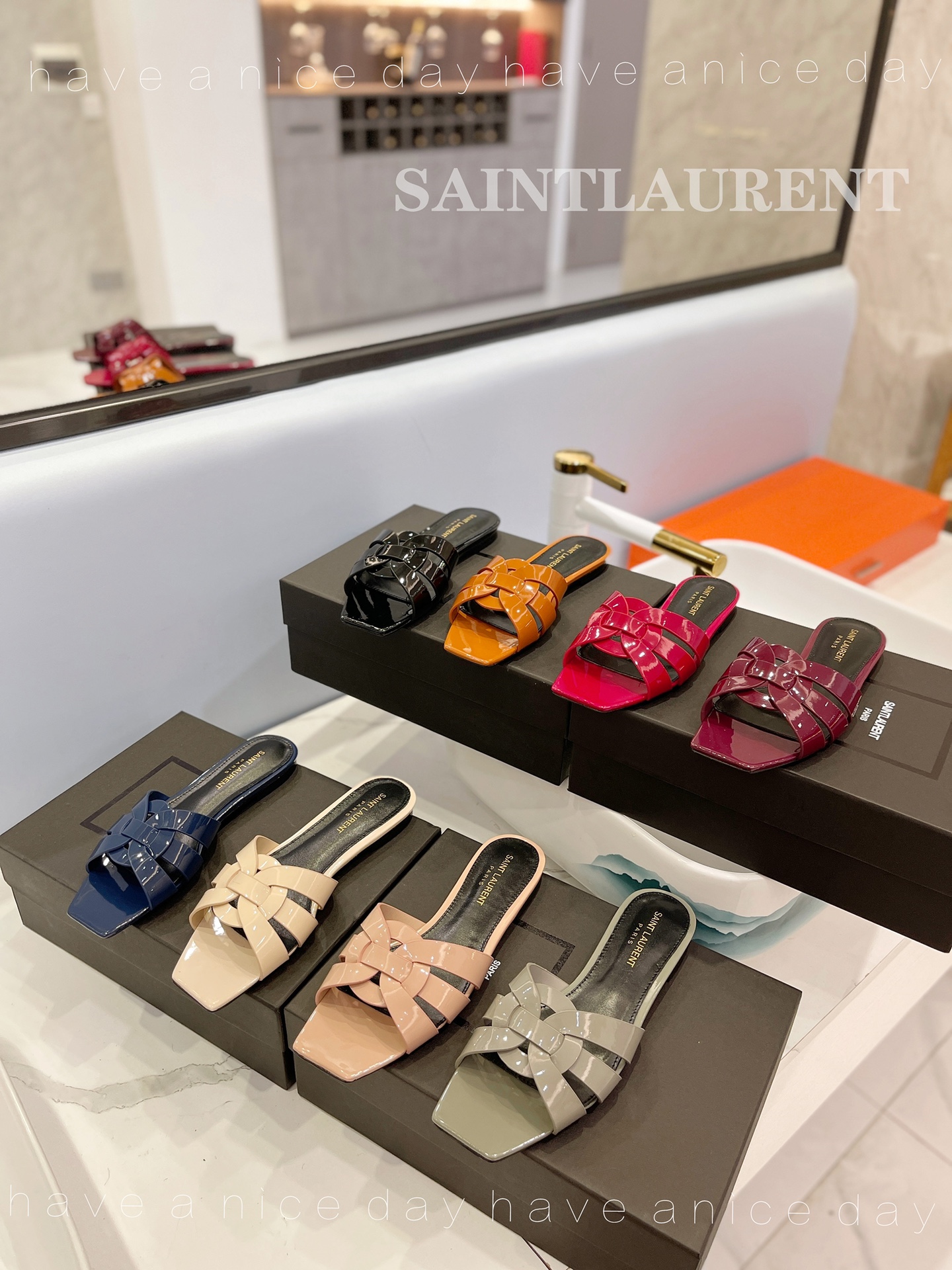 TOP Yves Saint Laurent YSL Slippers Patent Leather - 8 Colors
