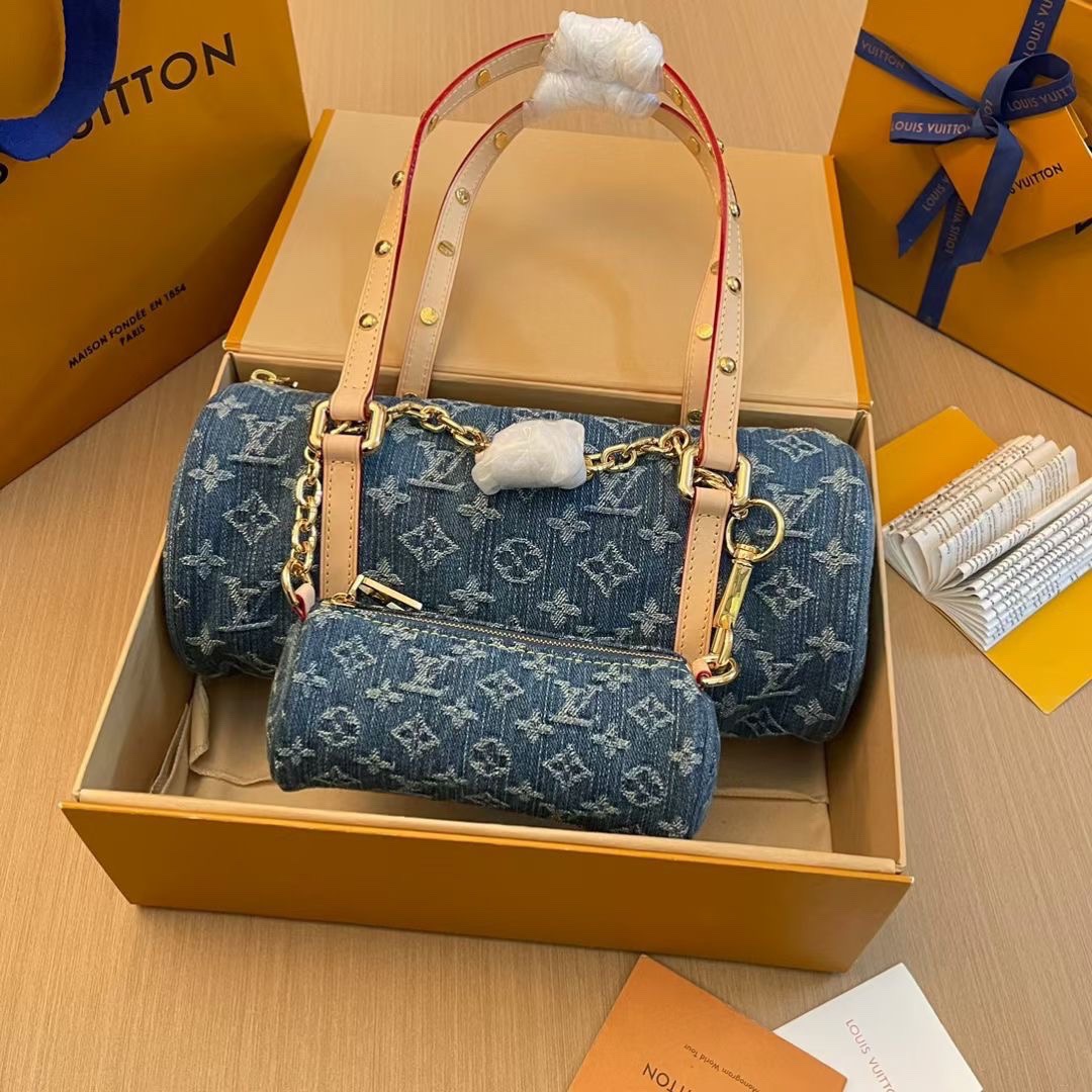 Louis Vuitton LV PAPILLON Denim Handbag (10A Mirror Version)
