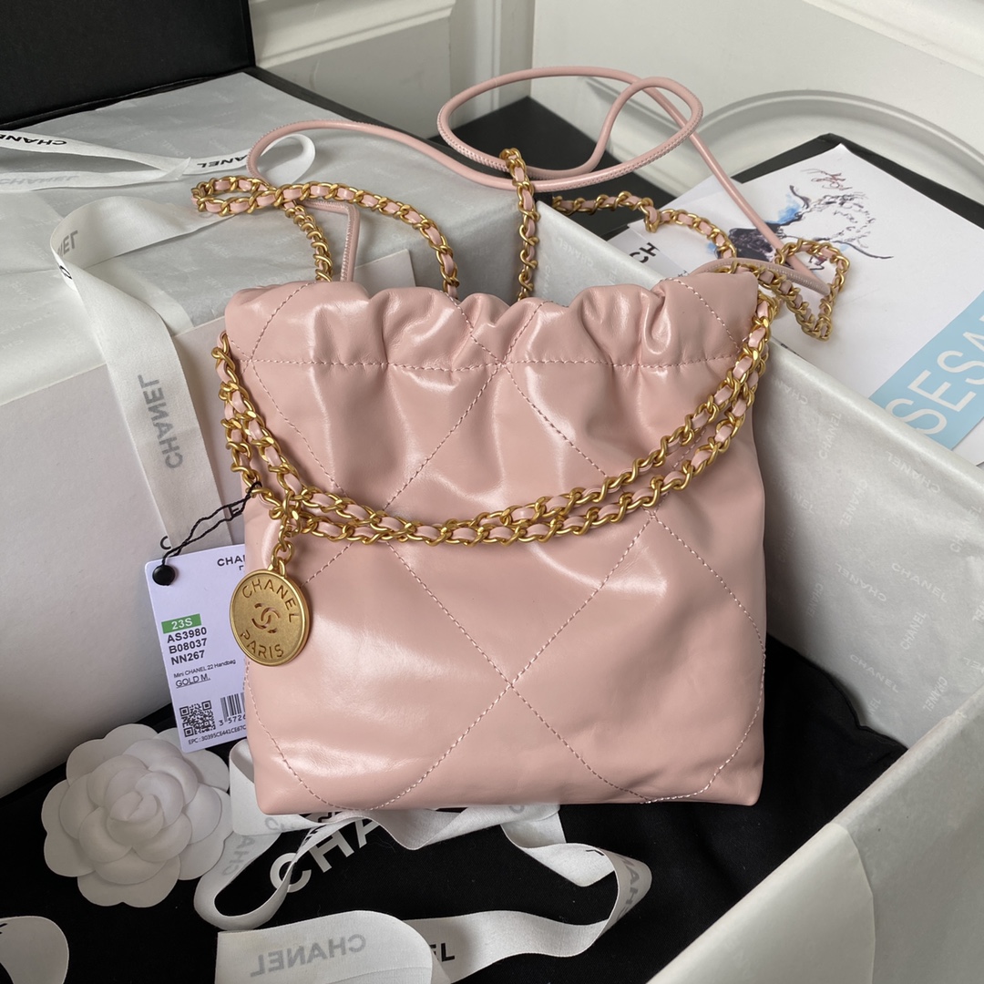 TOP CHANEL mini22 Quilted Gold Chain Small Bag 19x20x6cm - Pink