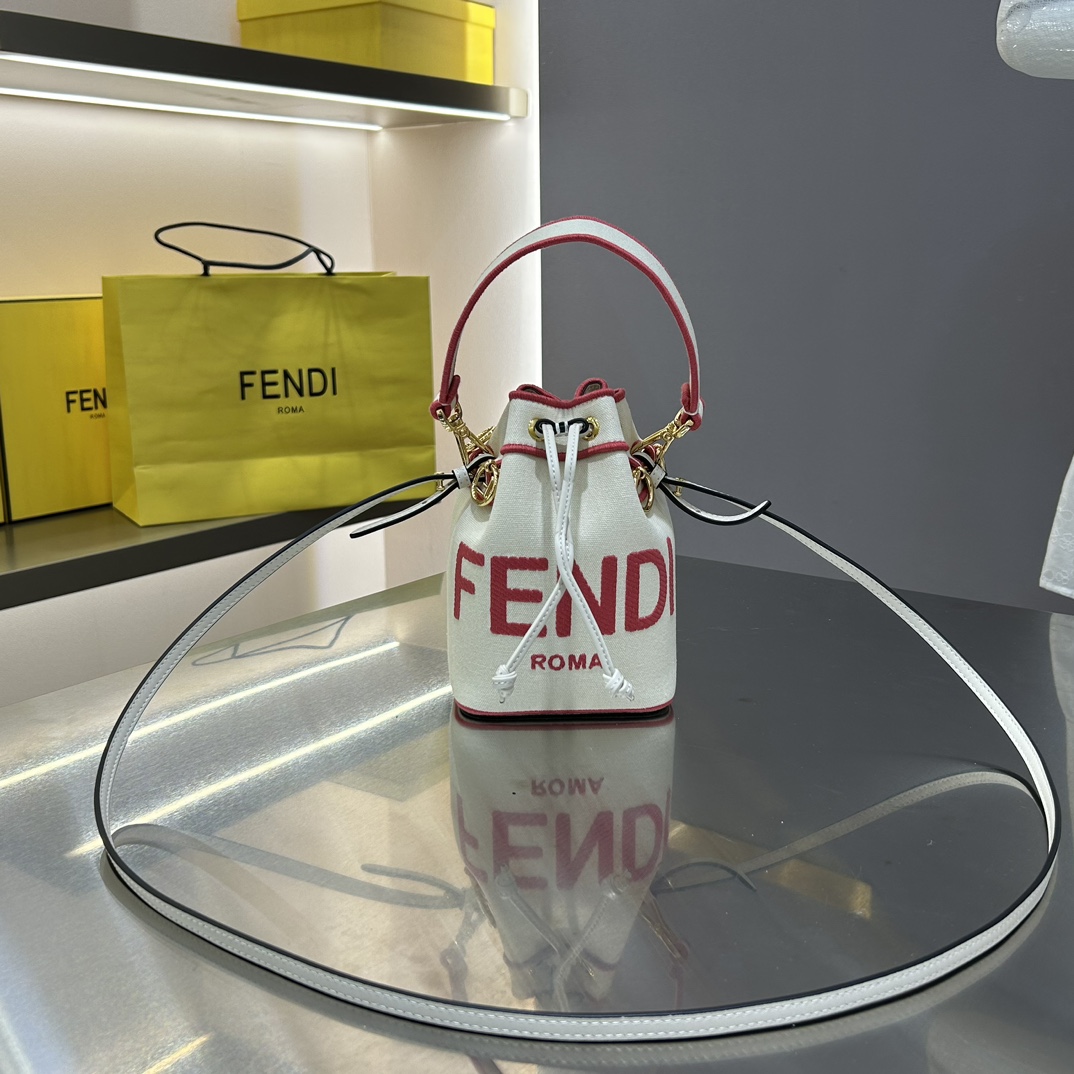 TOP FENDI Canvas Mon Tresor Bag - 18x12x10cm - Red