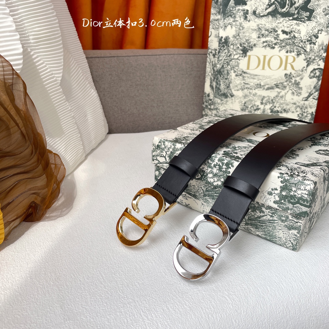 TOP Christian Dior Calfskin Belts 3CM - Black - GHW/SHW