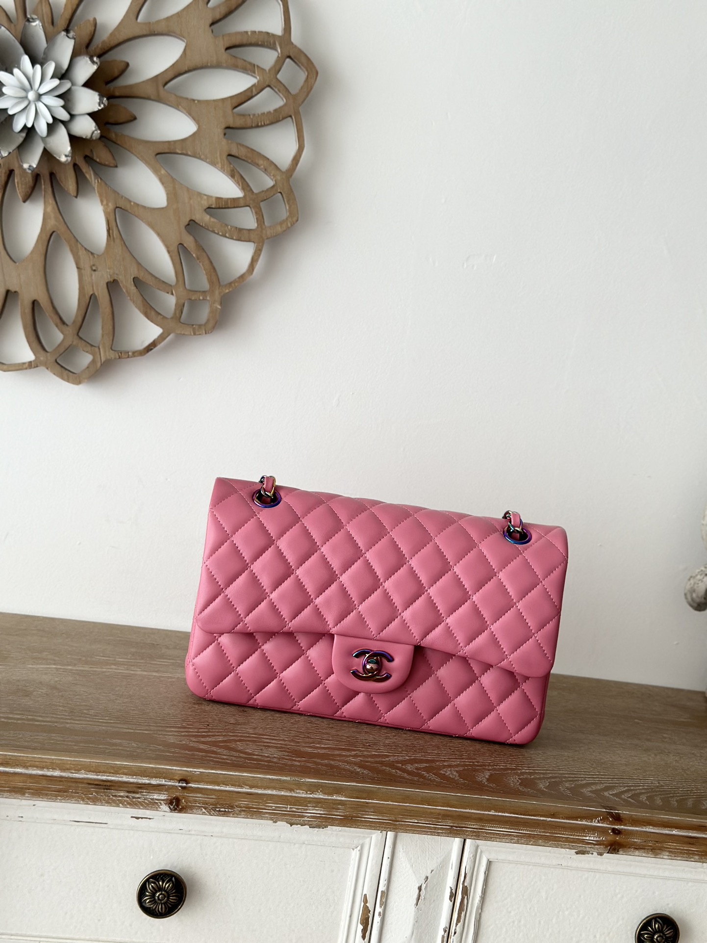 TOP CHANEL Lambskin Color Buckle Flap Bag 25.5×15×6cm-3 Colors