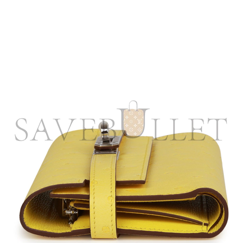 HERMES MASTER KELLY DEPLIANT WALLET OSTRICH PALLADIUM HARDWARE (15*10*3cm)