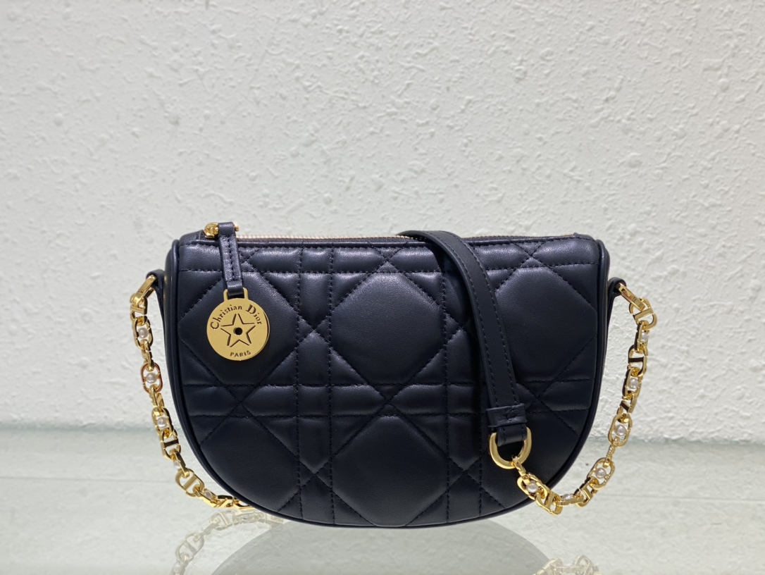 TOP Christian Dior Lambskin Callisto Chain Handbags 20x14x4cm - Black/Pearlescent Powder - GHW