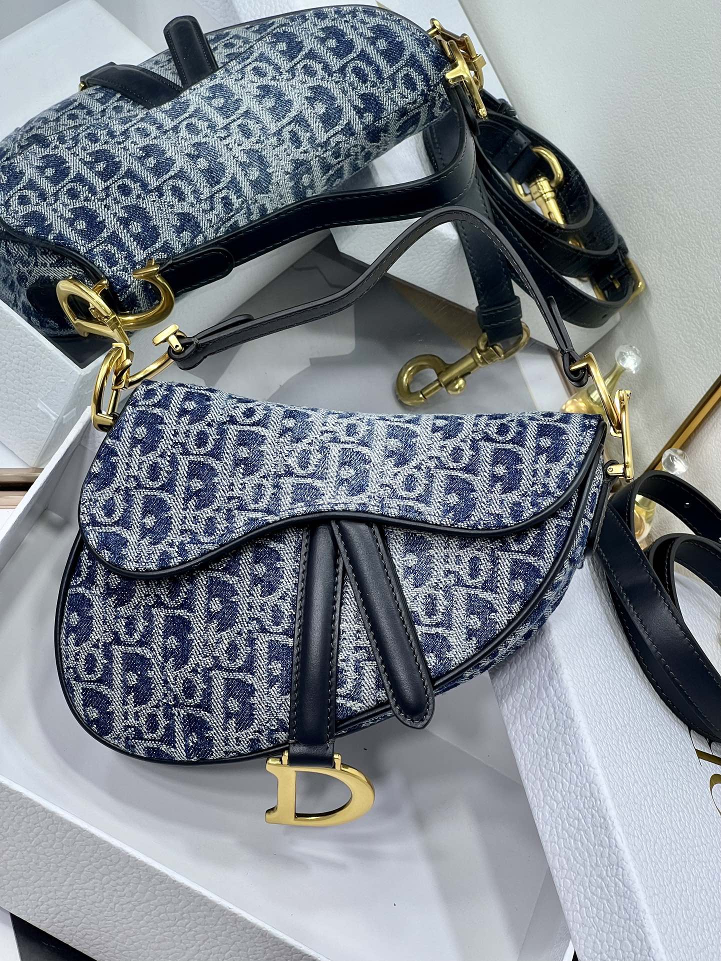 TOP Christian Dior Saddle Bags 19.5cm/25.5cm - Denim