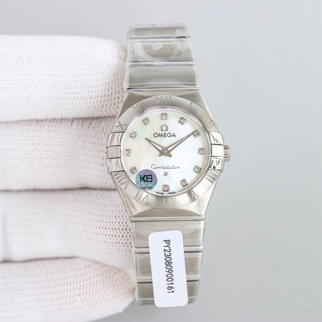 OMEGA Constellation Women Watch, Stainless Steel Bracelet, Mother Of Pearl Dial With Diamond Markers