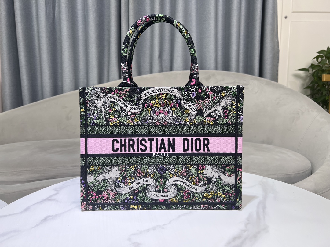 TOP Christian Dior Pattern Embroidery Medium Book Tote Bag 36.5X27.5X16.5cm - 2 Colour