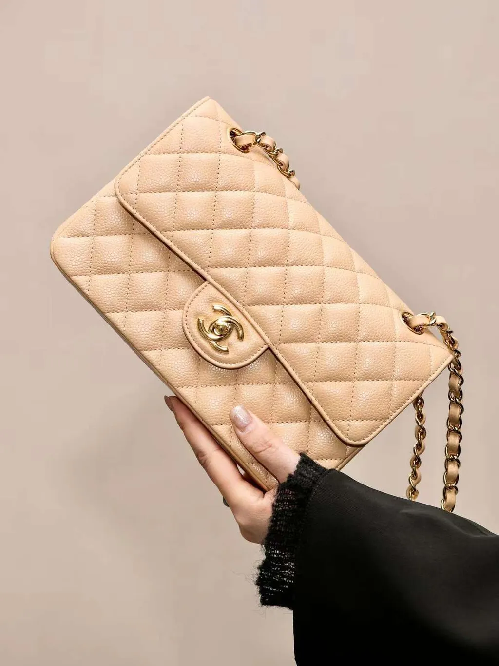 TOP CHANEL Classic Flap Bag 23cm - Apricot & GHW