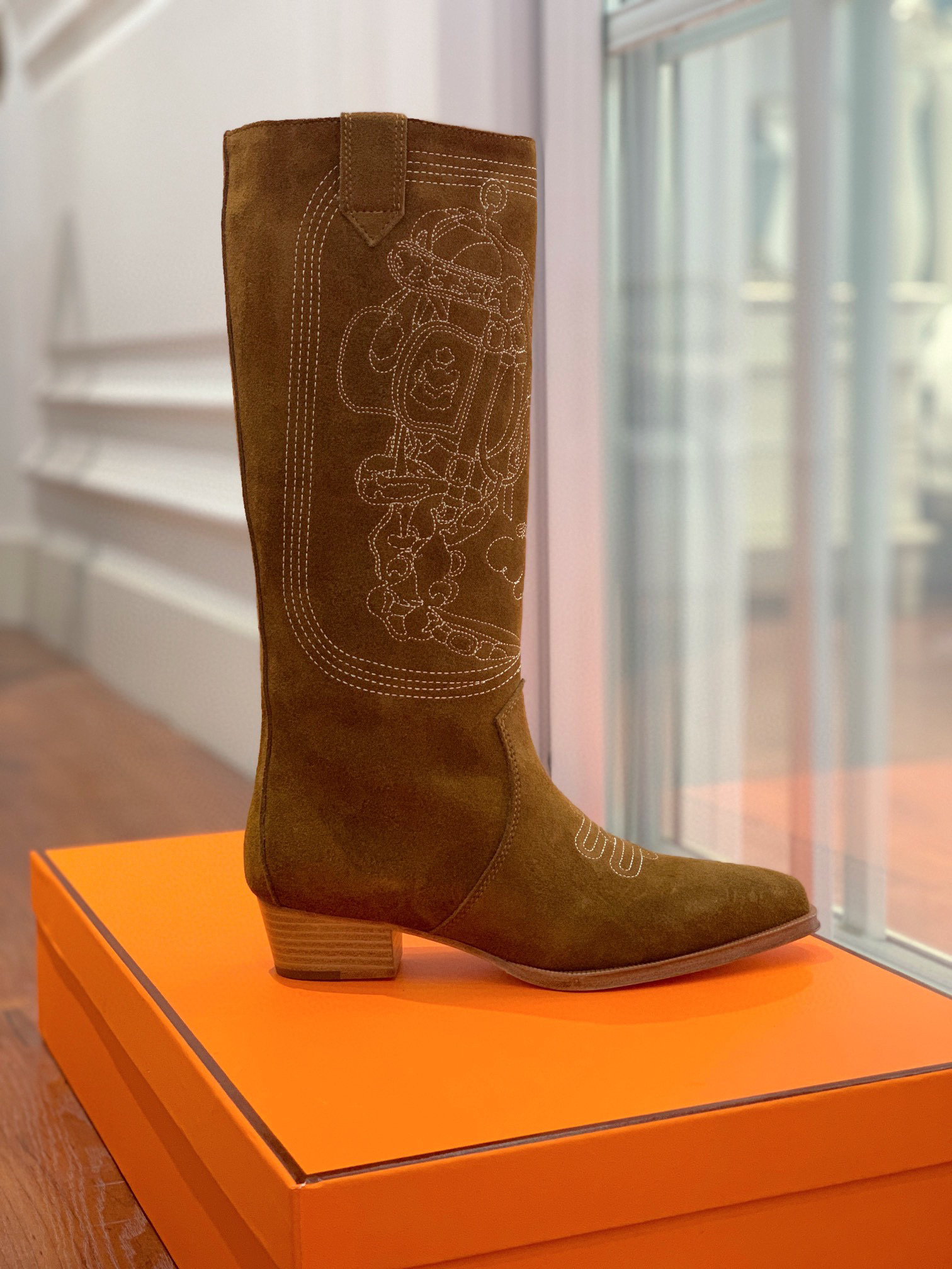 TOP HERMES Cow Boy Boots - Brown/Black/Black Suede