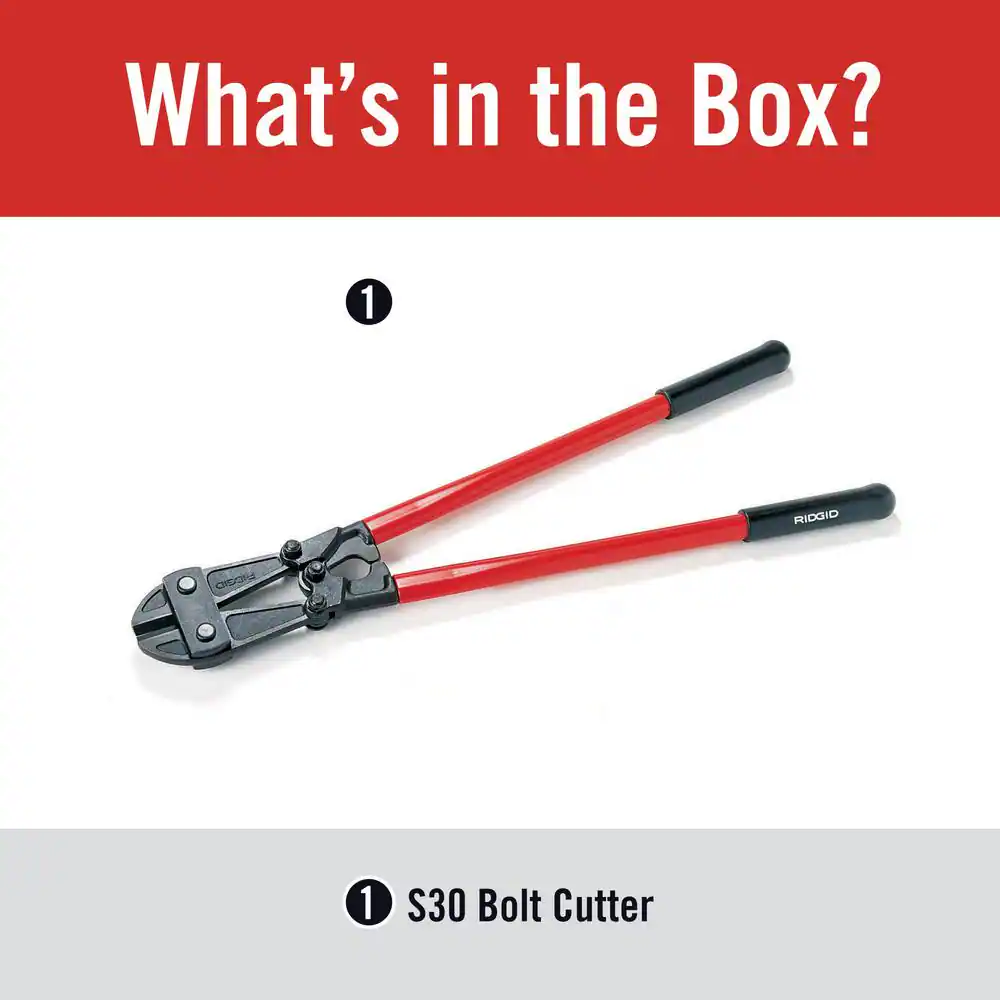30 in. Model S30 Heavy-Duty Bolt Cutter with Hardened Alloy Steel Jaws and Control Grips, 1/2 in. Max Cut Capacity