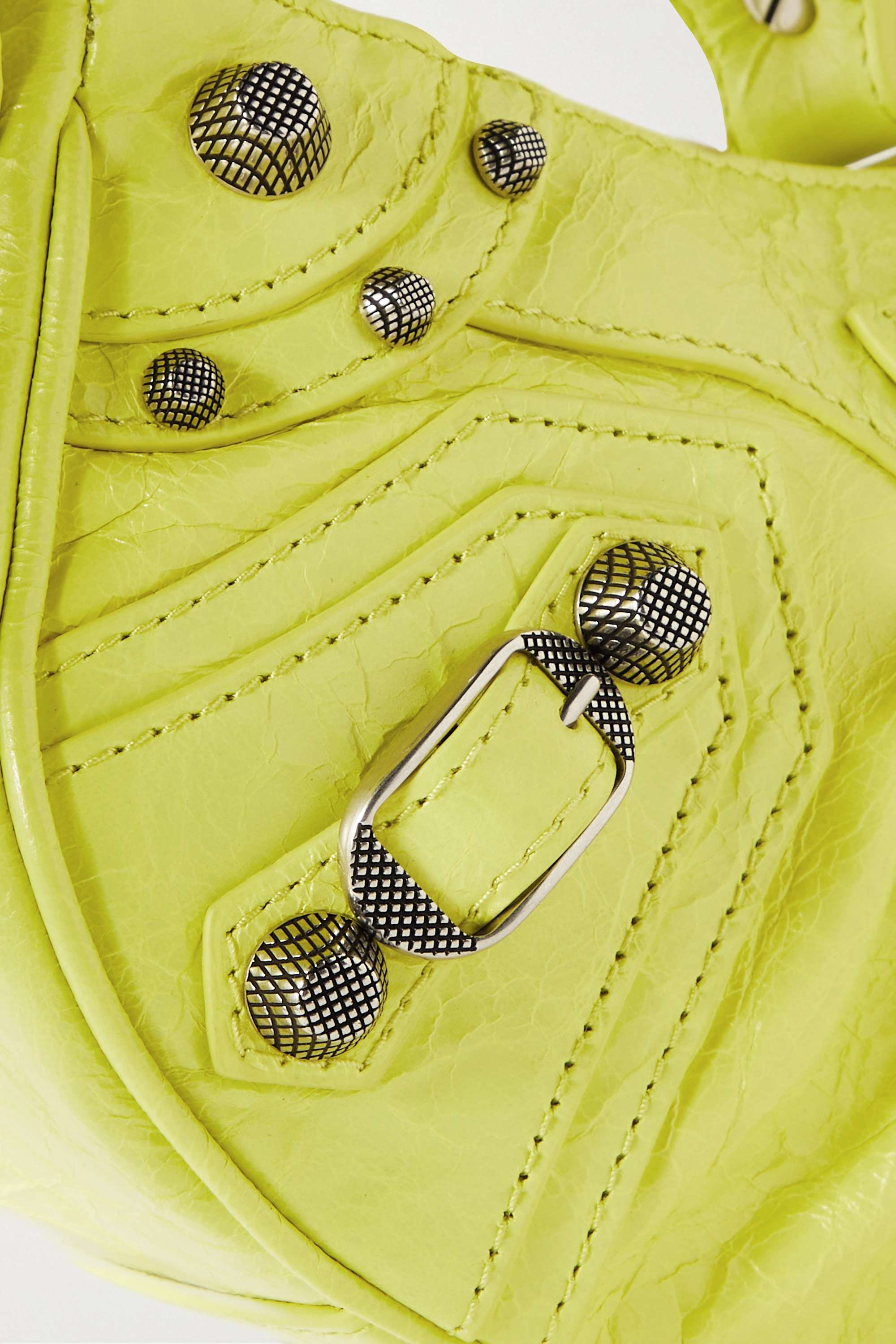 BALENCIAGA Le Cagole XS studded crinkled-leather shoulder bag yellow（10A Mirror Version）