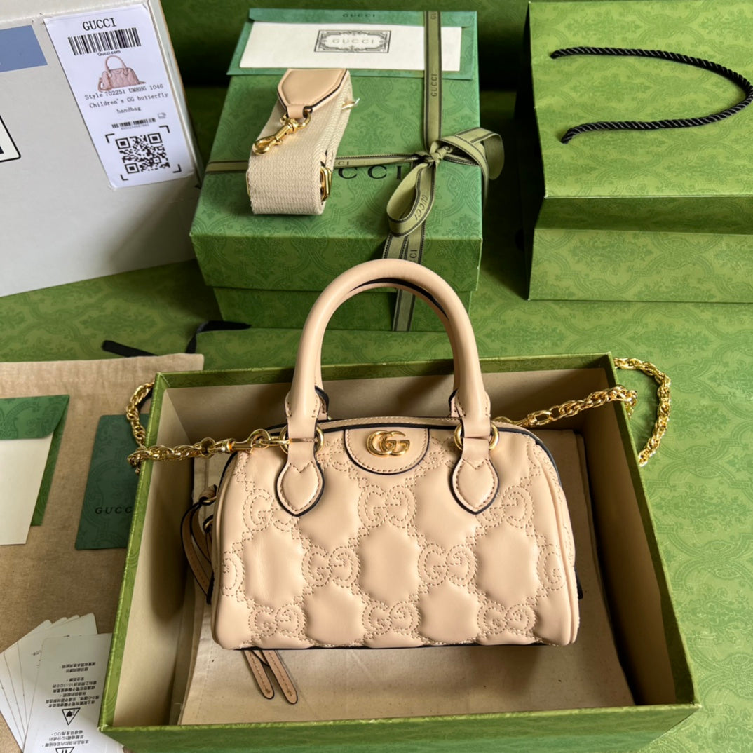 TOP GUCCI G*G Matelasse Leather Top Handle Small Bag - Beige