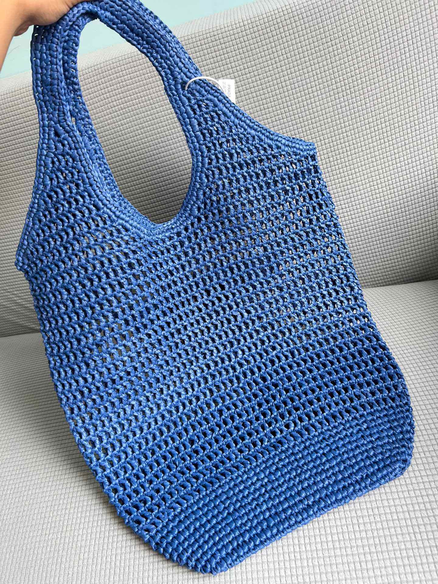 TOP PRADA Straw Shopping Bag 39x34cm - Blue