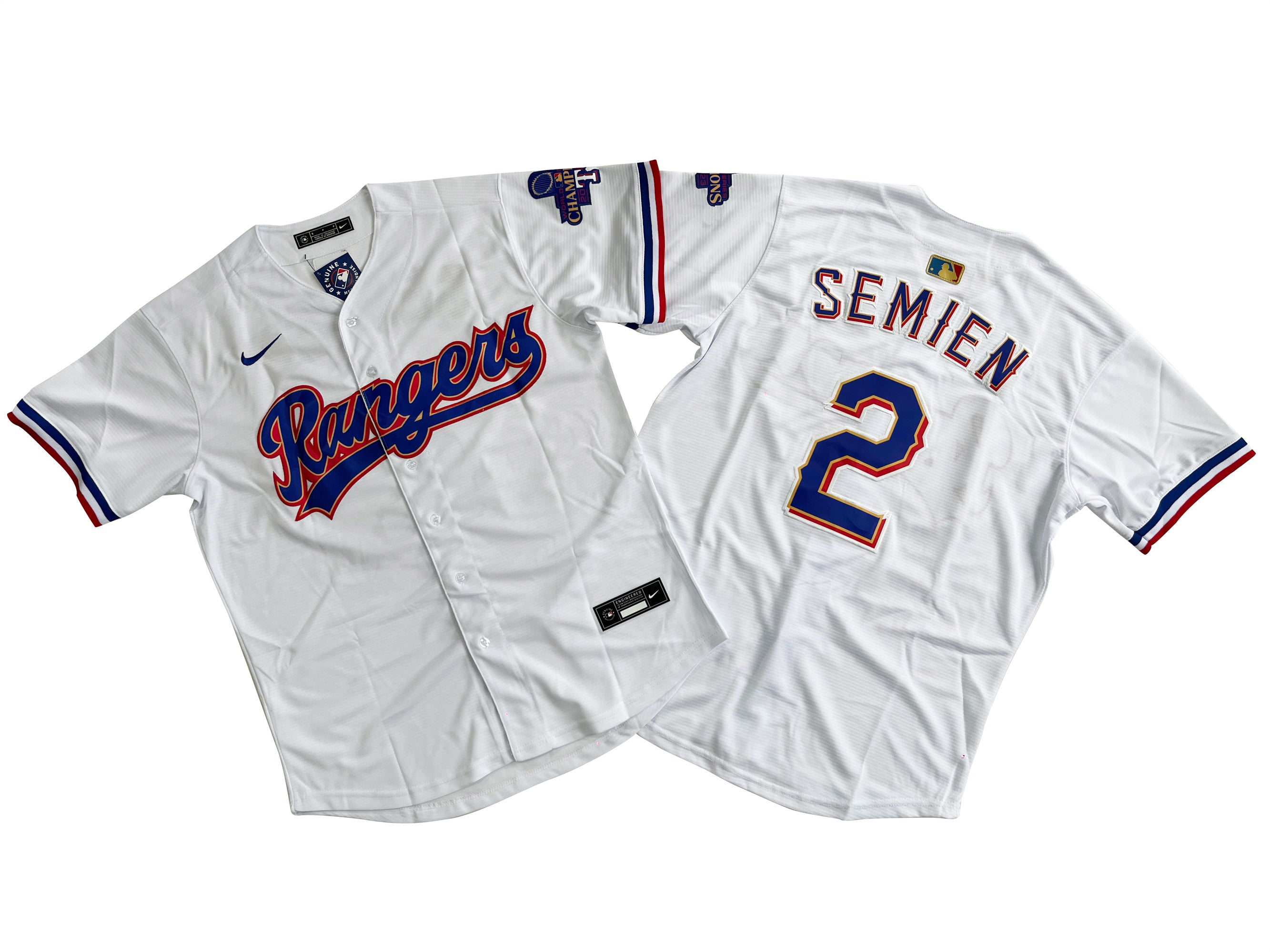 Men's Texas Rangers 2# Marcus Semien  White 2024 Gold Collection Limited Player Jersey