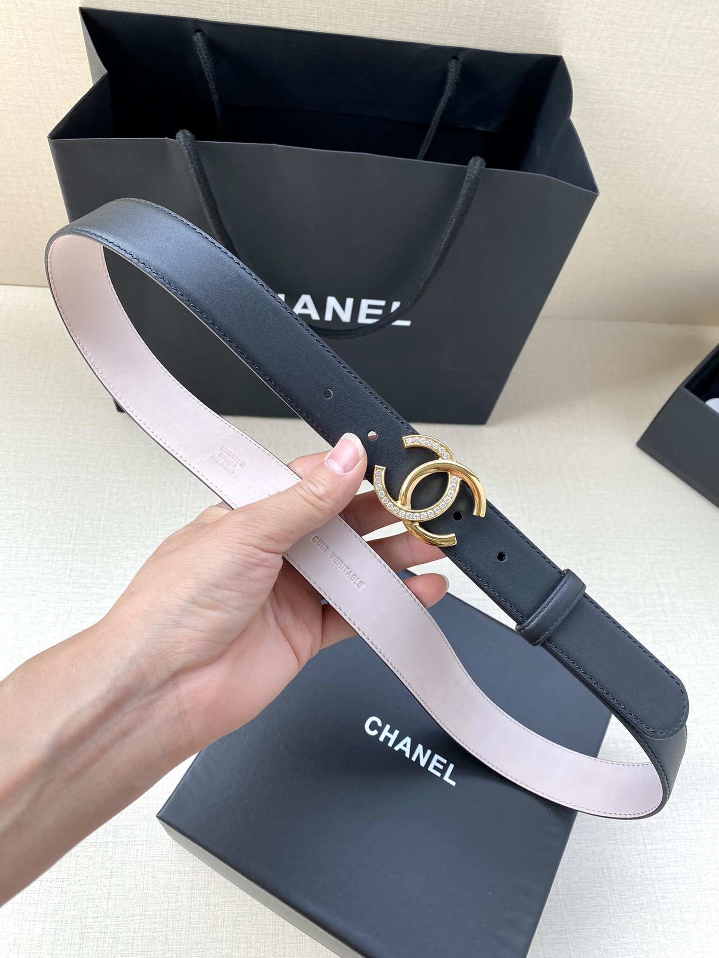 TOP CHANEL CC Leather Belt with Diamonds - 4 Color - 3.0cm