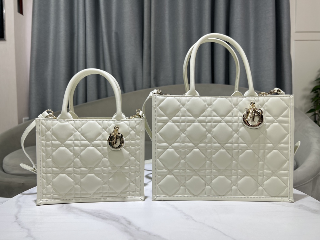 TOP Christian Dior Calfskin Leather Book Tote Bags 26.5cm/36.5cm- White