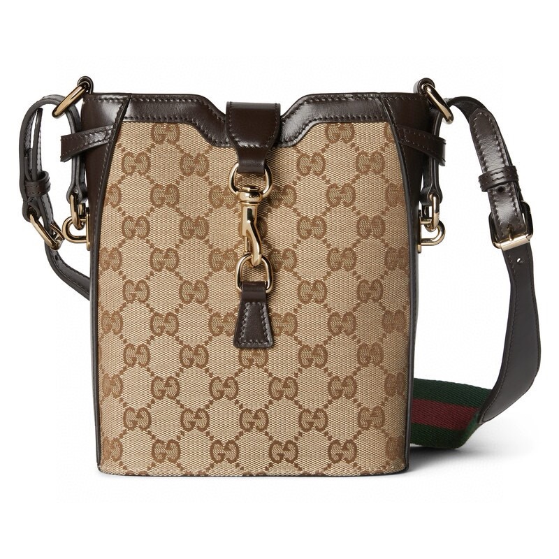 TOP GUCCI Canvas Leather Crossbody Bag 18.5x20.5x12.5cm - Coffee Color