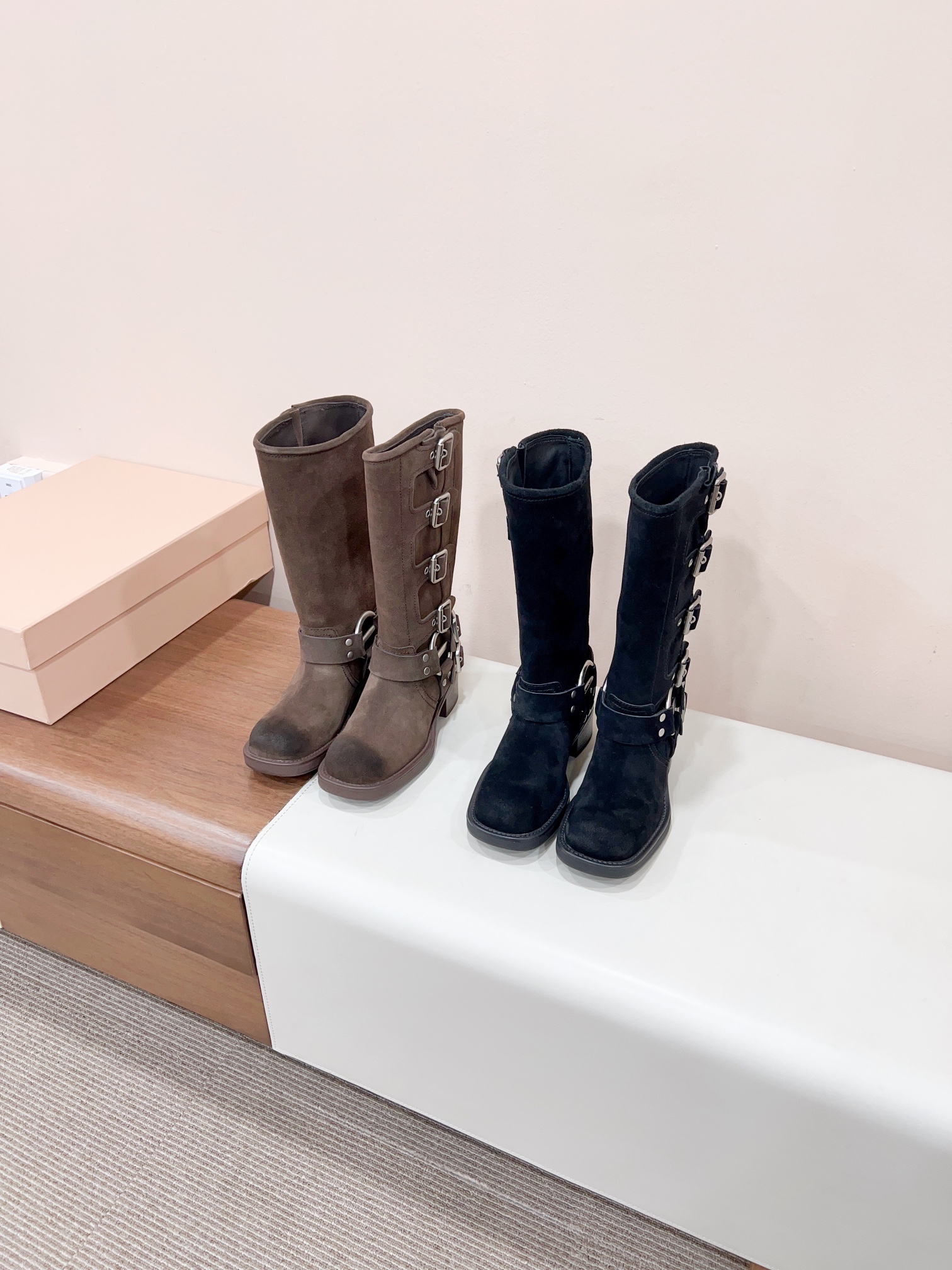 TOP Miu Miu Retro Western Catwalk Motorcycle Suede Long Boots - 2 Colors