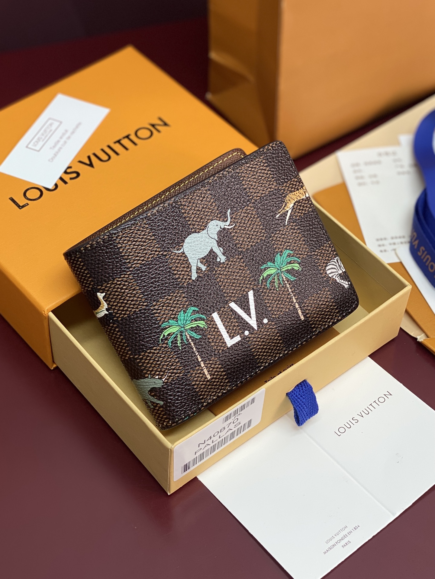 TOP Louis Vuitton LV X The Darjeeling Limited Multiple Wallet 11.5x9x1.5cm Damier Heritage - Brown